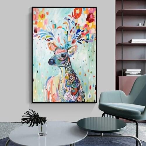 Abstract Graffiti Animals Art Canvas Painting Sika Deer Posters and Prints Wall Art Pictures for Living Room Home Decor Unframed