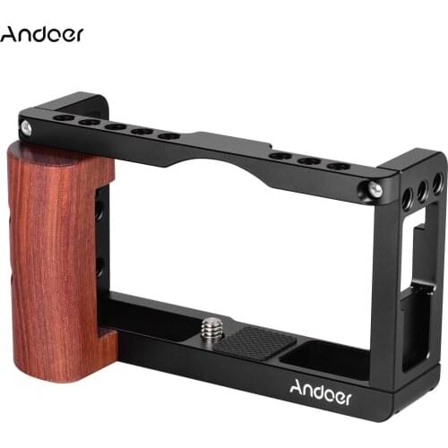 Andoer Aluminum Alloy Camera Cage Protective Vlog Cage with Wood Handle Cold Shoe Slot for Canon G7X Mark III Camera