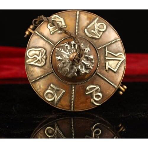 Asian antique Nepal/Tibet handmade old hand bell ,Diameter 11 CM,Traditional Tibetan Six-word mantra Copper Bell