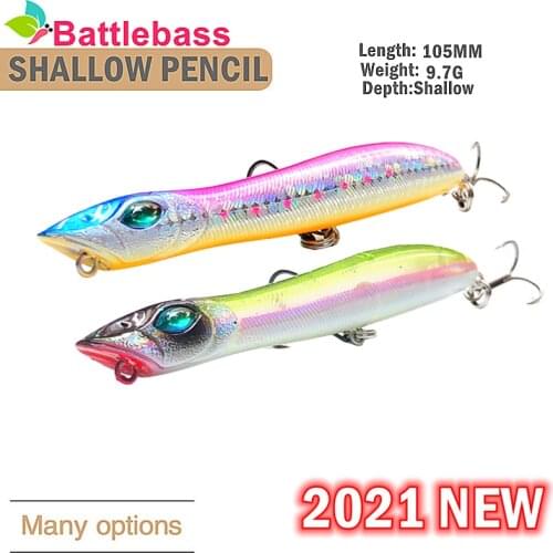 BATTLEBASS 2021 NEW Popper Topwater 1PC 105MM 10G Wobbler Snake Head Fishing lure Floating Sea Bass Pike Bait With Mustad Hooks
