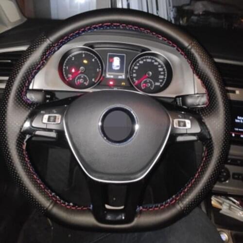 DIY Black Steering Wheel Cover Artificial Leather Car Steering Wheel Cover For Volkswagen VW Golf 7 Mk7 New Polo Jetta Passat B8