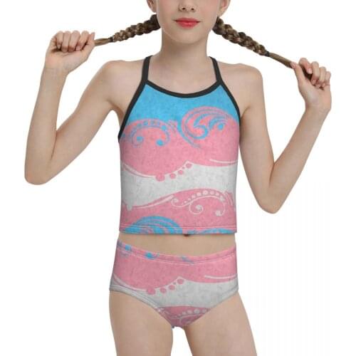 Proud Swimsuit for Children young Girl Print Transgender Ornamental Flag Biquini 2021 Wholesale Brand Girl Swimming Suit