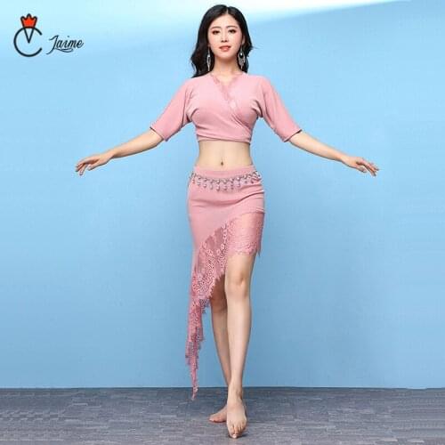 Belly dance costume set pratice clothing indian set lace style 2 pcs top+skirt (with underpant)