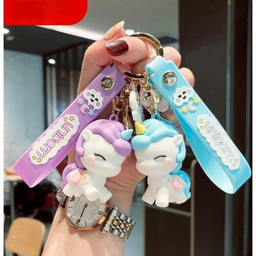 Kawaii Unicorn Keychain Animal Accessories Gifts for Women Car Bag Horse Pendant Student Accessories Key Ring Toy