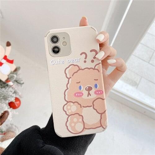 Retro kawaii chocolate bear emboss art Japanese Phone Case For iPhone 11 12 Pro Max Xs Max XR X 7 8 Plus 7Plus case Cute Cover