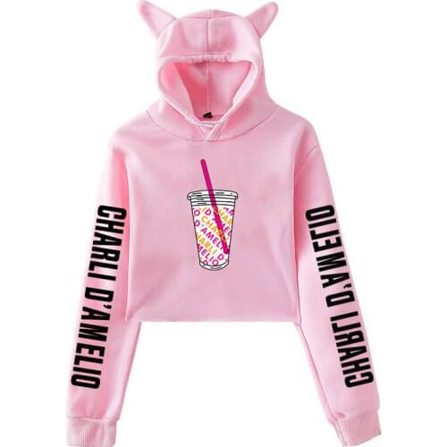 Fashion Charli Damelio merch For Girl Funny Crop Top Hoodies Women Hooded Short Cat Sweatshirt Casual Trendy Pullover
