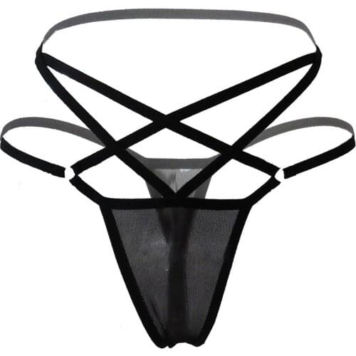 Man Sexy Lingerie Underwear Breathable Pouch T-back Mini Mans Low Waist Panties G-string Bandage Briefs Thongs Underpants