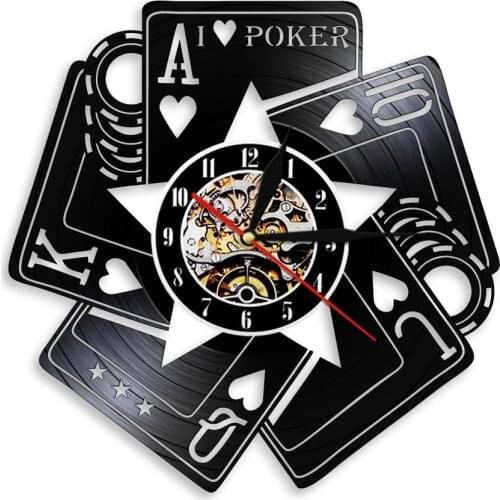 I Love Poker Casino Chips Betting Modern Wall Clock Poker Blackjack Game Spades Royal Flush Vinyl Record Wall Clock