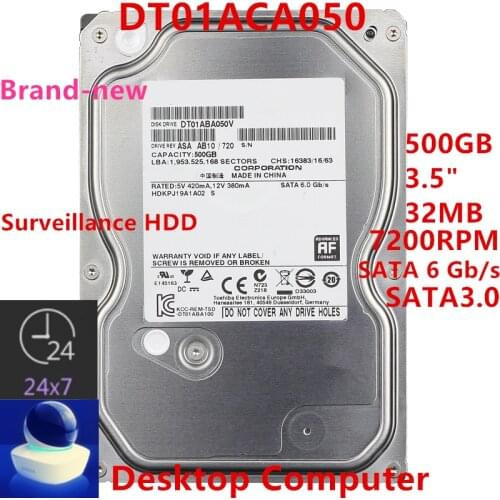 New HDD For Toshiba Brand 500GB 3.5" SATA 6 Gb/s 32MB 7200RPM For Internal HDD For Surveillance HDD For DT01ACA050