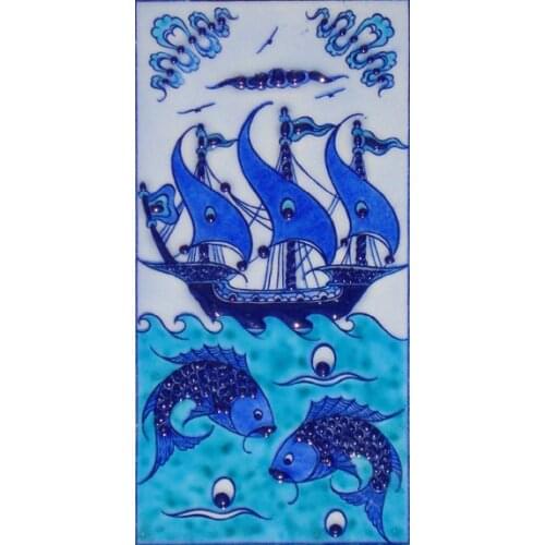 Blue Hand Painted Ceramic Wall Art , Painting Wall Decor, Home decoration , wall decor, painting, ramadan gift