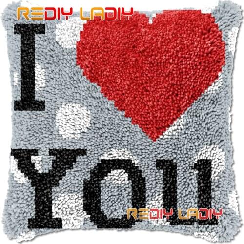 Latch Hook Cushion I Love You DIY Needlepoint Kits Chunky Acrylic Yarn Arts Crocheting Lofty Pillow Case Hobby & Crafts