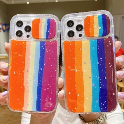 Shockproof Bumper Glitter Rainbow Phone Case For iPhone 12 11 Pro Max XR XS Max X 7 8 Plus Camera Protection Silicone Back Cover