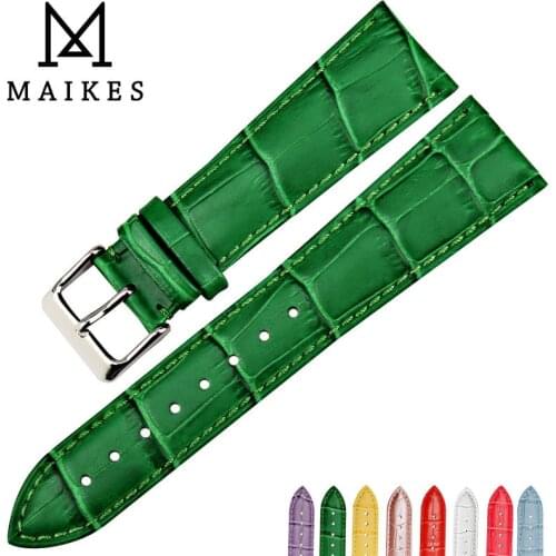 MAIKES New design watch accessories 12mm-22mm watchbands green watch bracelet genuine leather watch strap for Casio watch band