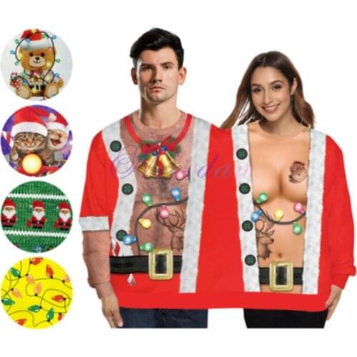 Christmas Sweater Double People Pullover Crossdressing Hoodie 3D Printed Funny Ugly Sweatshirt Costume Christmas Gift