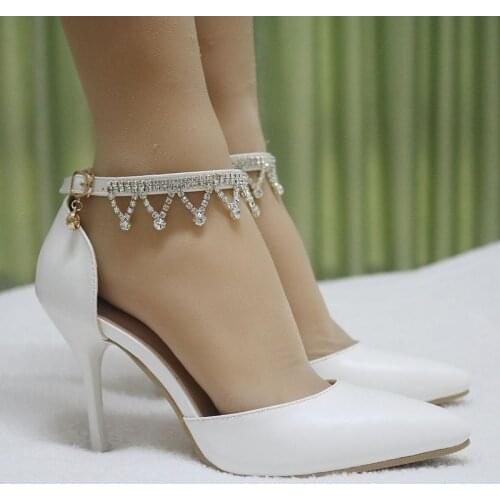 Women sandals wedding Party PU Rhinestones Buckle Strap 9.5CM Thin High heels Pointed Toe sandal for women shoes size 35-42