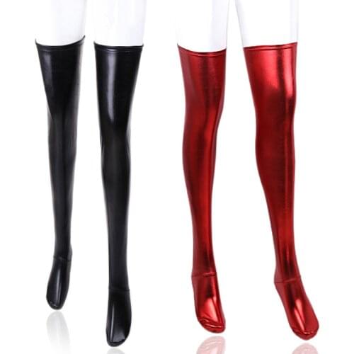 Sexy Shiny Leather Wetlook Thigh High Stockings Women Wet Look Latex Style Thigh-Highs Punk Hen Party Fetish Wear Outfit