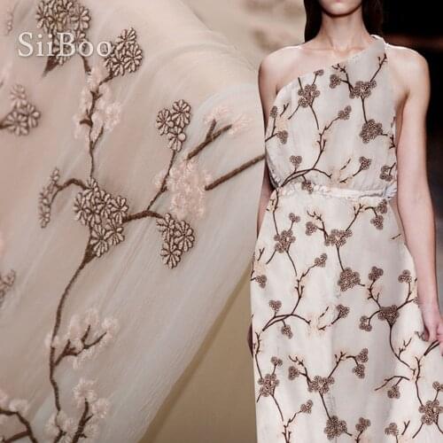 Vintage pastoral floral embroidery silk fabric for dress coat floral jacquard tissue for sewing cloth tela tecidos SP4596