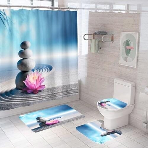 Blue Stone Shower Curtain Scenery Gift With Non Slip Rug Mat Bathroom Curtains Waterproof Polyester Hooks Home Decor 180x180