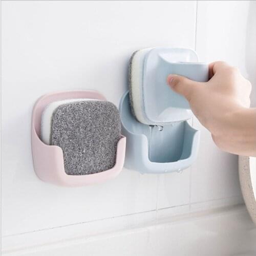 Kitchen Cleaning Brush Hold Rack Sponge Wall-Mounted With Handle Pot Clean Brush Magic Sponge Eraser Bath Degreasing Brush Rack