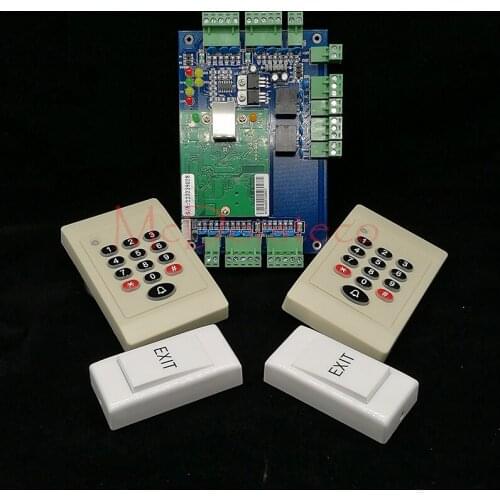 TCP/IP Doubel Door Access Control System Kit +2 PCS Rfid Keypad Card Reader + exit button For two Door Access Control Panel
