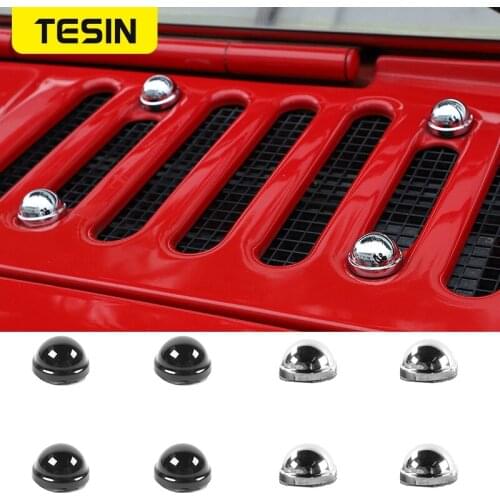 TESIN Car Front Hood Screw Cover Protection Decorative Stickers Trim Decal for Jeep Wrangler JK JKU 2007-2017 JB40L Plus ABS