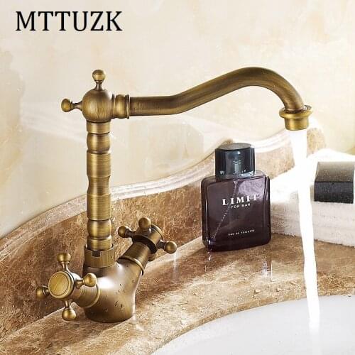 Vidric Antique brass basin faucet Double handle single hole hot and cold mixer tap kitchen faucets wash basin tap