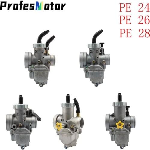 High Perfromance Motorcycle Carburetor Carb PE24 PE26 PE28 24mm 26mm 28mm Manual Auto Flat Slide For Scooter Moped ATV Dirt Bike