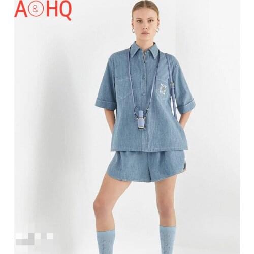 High-End 2021 New Summer Fashionable Brand Luxury Denim T-Shirt Women Comfortable Loose Breathable Embroidery Style Tee 0751