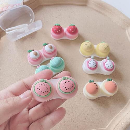 Women Color Contact Lenses Case Cute Strawberry Carrot Watermelon Peach Cactus Pineapple Dragon Fruit Style Contact Lens Cases