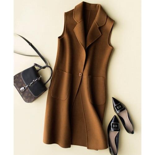 Double-side 300% Wool Womens Vest Coats Spring Sleeveless Wool Coat Wasitcoat for Women colete feminino FG8434
