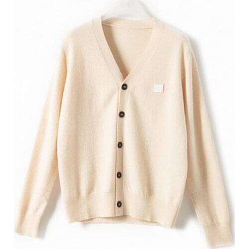 Womens Sweater Square Smiley Embroidery V-neck Loose Single Breasted Loose Ladies Casual Cardigan Knitwear 2021 Autumn New