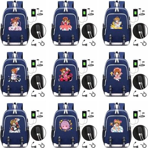 Anime Card Captor Sakura Laptop Backpack School Bags Bookbag USB Charge Interface Women Girls Shoulder Travel Bag Leisure Bag