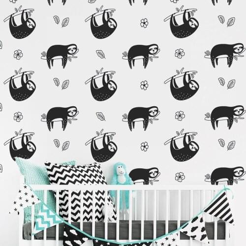 12 Sloth , 20 Flower and 23 Leaf Combination Wall Stickers for Kids Room Vinyl Murals Gift for Mom or Kids Sloth K07