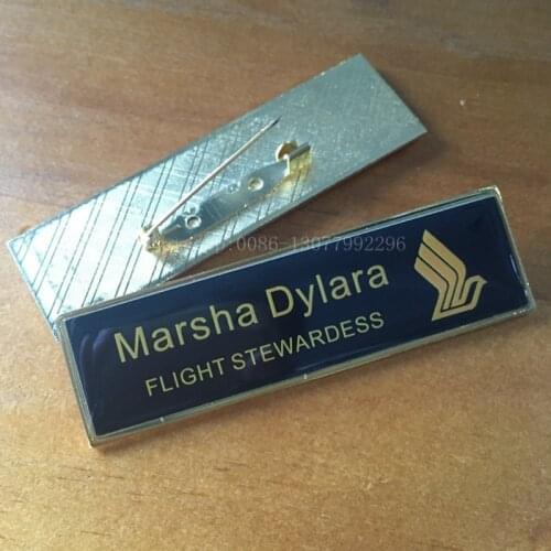 30pcs custom metal badge 70*20mm gold name tag with safety pin personalized employee badge holder with aluminum plate