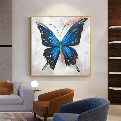 Abstract Handmade Blue Butterfly Oil Painting On Canvas Hand Painted Paintings Abstract Wall Art For Living Room Home Decor