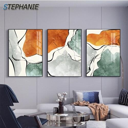 Abstract Orange color block Poster green Wall Art Print Modern gray Luxury Canvas Painting Nordic Decorative Picture Home Decor