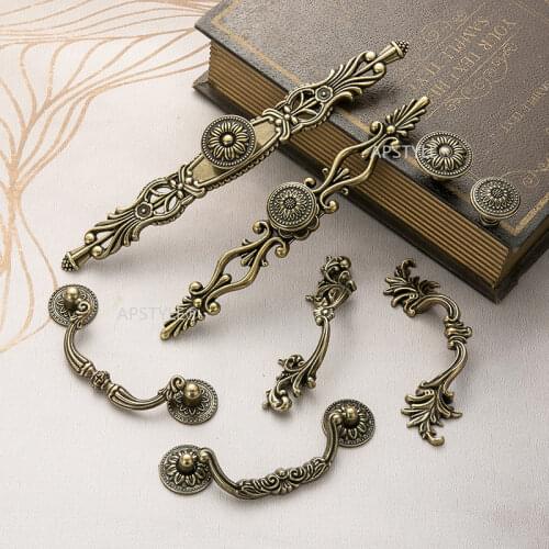 Antique Kitchen Drawer Handles Zinc Alloy Closet Wardrobe Hardware Square Cabinet Cupboard Pull Bronze Knob