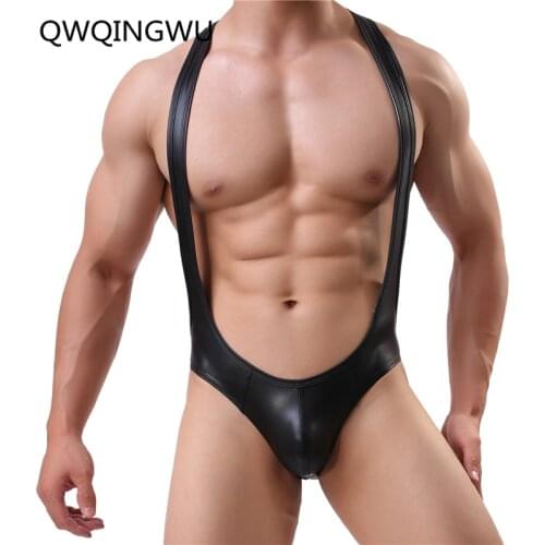 Faux Leather Men Bodysuit Shaper Sexy Body Shapewear Suit Slimming Belt Mens Bodywear Wresting Singlet Club Lingerie Shapers