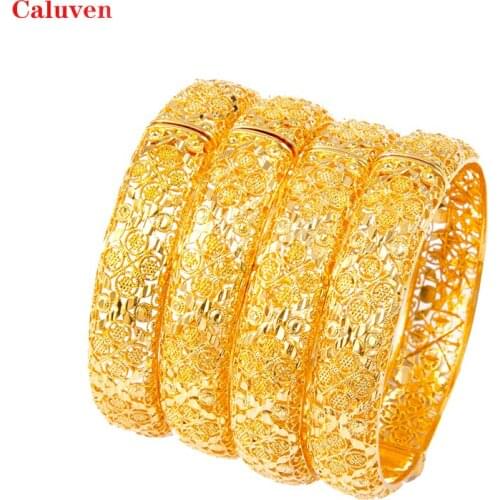 Caluven 4pcs / lot Gold Color Dubai bracelets for women Ethiopian bangles&bracelets Middle East wedding jewelry African gifts
