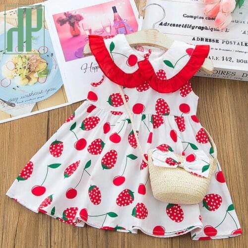 HH Baby Girl Dress 2021 Summer Girls Sleeveless Flower Print Dresses Kids Princess Dress Children Party Cute Dresses Clothes
