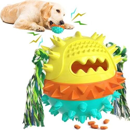 Pet Dog Toy Stretch Rubber Leaking Food Ball Squeak Dog Toy for Dogs Chewing,Interactive,Training,Cleaning Teeth Pets Products