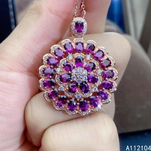 KJJEAXCMY fine jewelry 925 pure silver inlaid natural pyrope garnet women luxury exquisite flower Pendant Necklace support detec
