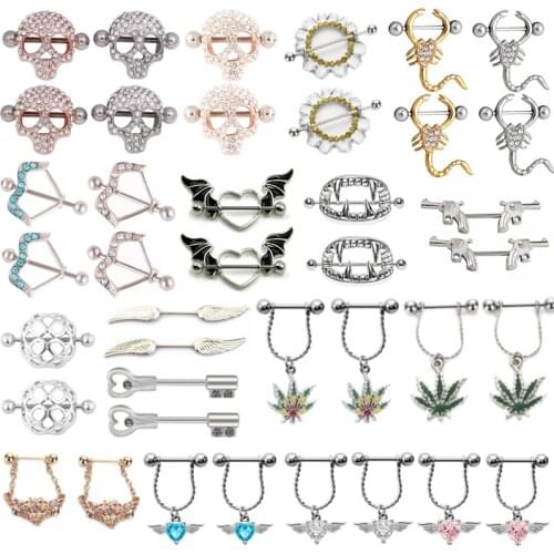 1Pair Skull Surgical Steel Nipple Piercing Ring 14G Flower Nipple Ring Dangle Sexy Body Jewelry Tepel Piercing Pezon Mujer Gift