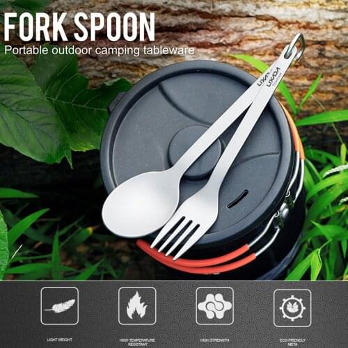 Lixada Camping Lightweight Titanium Dinner Fork and Spoon Flatware Cutlery Set for Home Backpacking Picnic Hiking Accessories