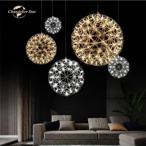 Nordic Firework Stainless Steel Chandeliers Lights for Living Room Bedroom Staircase Restaurant Dandelion Ball Spark LED Lamp