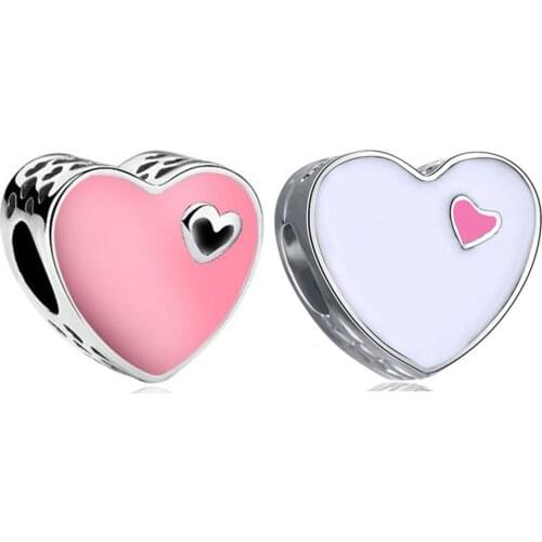 1Pcs New Cute Heart Pendant DIY Beads Suitable for Original Pandora Charm Bracelet Ladies Jewelry Making Gifts