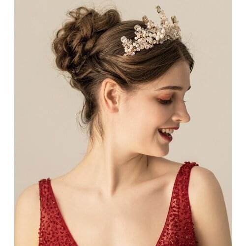 Luxury Elegant Bridal Headdress Pearl Crystal Rhinestone Handmade Round Crown Hair Hoop for Wedding Perform Studio Travel O570