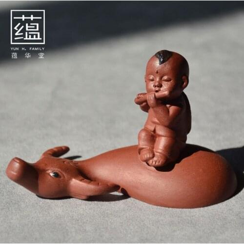 Shepherd boy calf purple tea pet Kung Fu tea set tea ceremony zero match tea play creative handmade calf tea pet