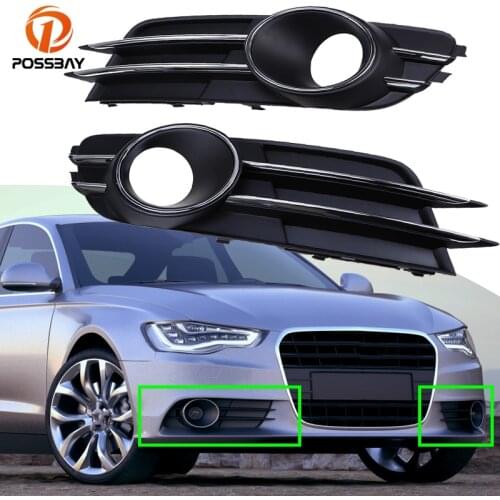 POSSBAY Front Bumper Plastic Car Fog Light Covers for Audi A6 C7 Sedan/Avant 2011-2015 Pre-facelift Black Bumper Cover Grilles