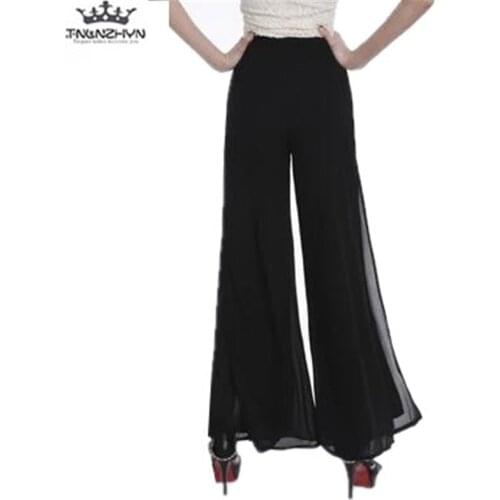 Plus Size XS-4XL tnlnzhyn 2019 Spring Summer Wide Leg Pants Women High Waist Chiffon Pants Loose Casual long Trousers A83